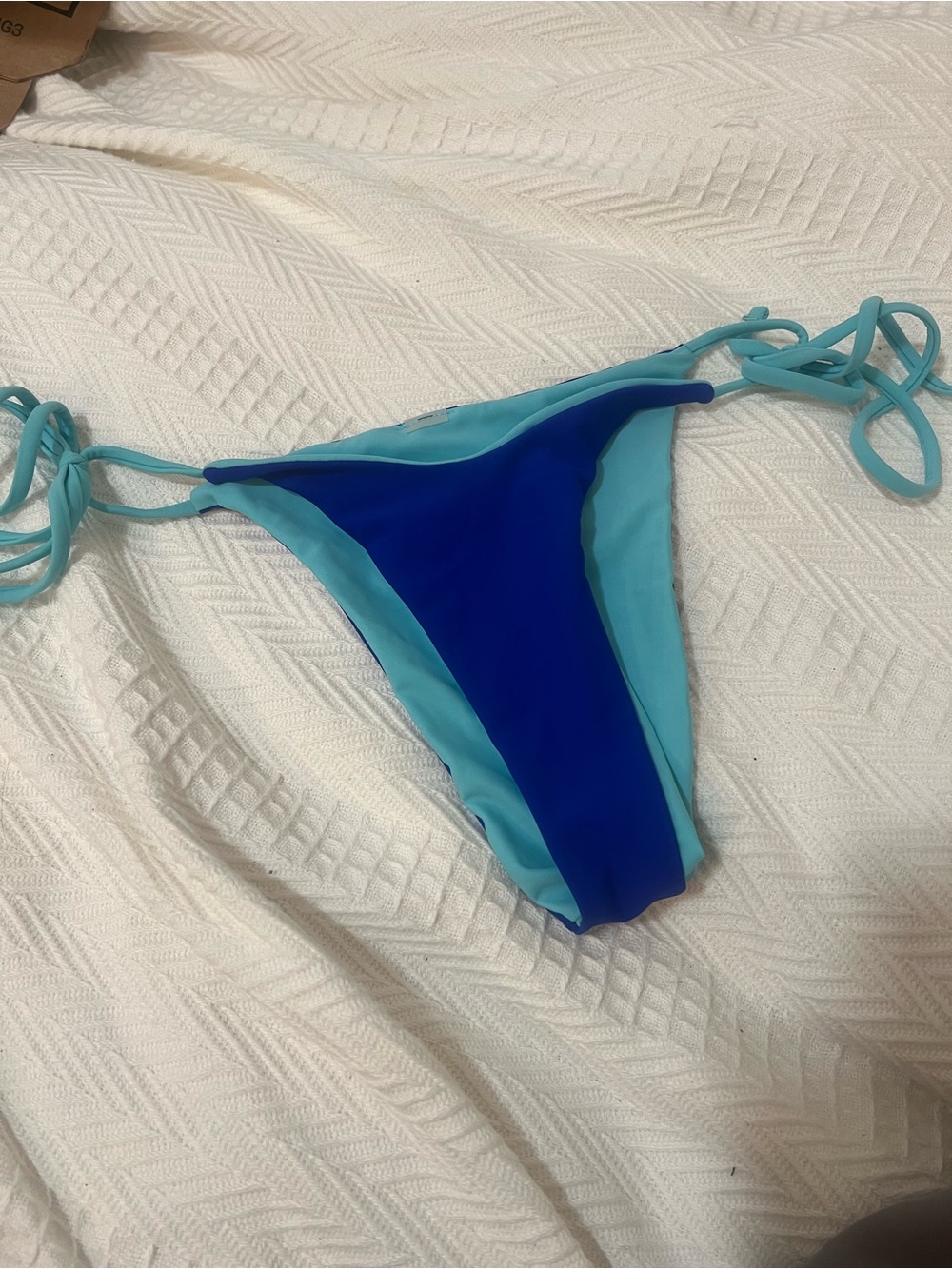 Blue Contrast Tie-Side Bikini Bottom - Women Swim - Picture 2 of 4